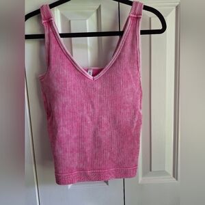 Zenana Ribbed Pink Tank Top With Removable Pads NWOT